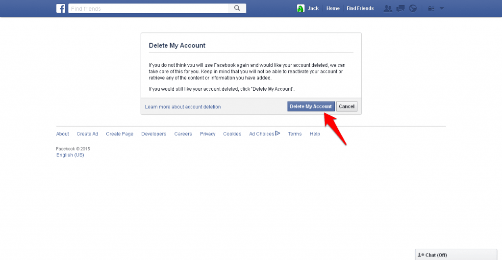 how to delete facebook account - Permanent delete step 2