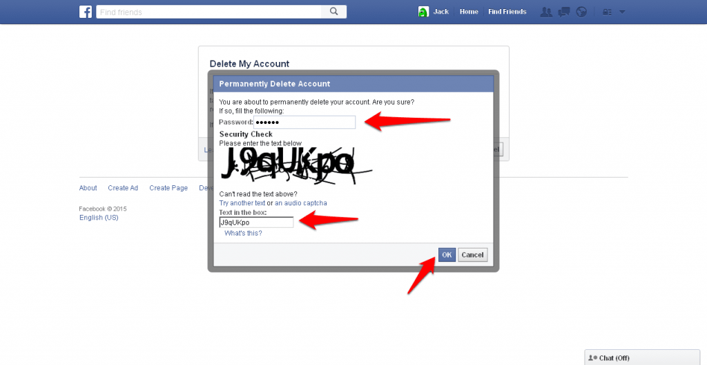 how to delete facebook account - Permanent delete step 3