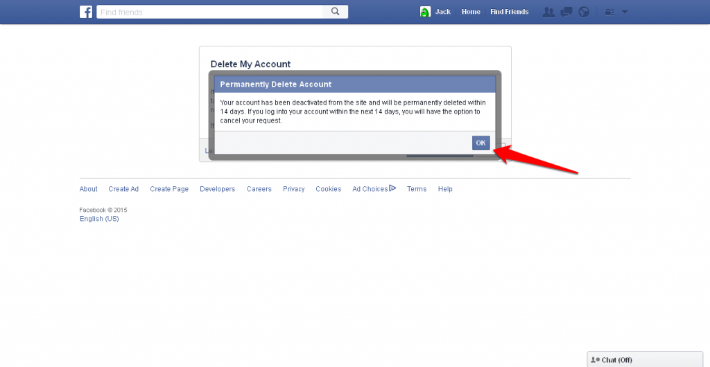how to delete facebook account - Permanent delete step 4