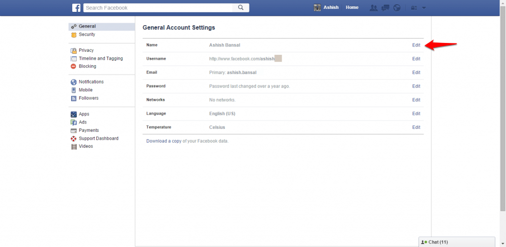 How to change name and other particulars in Facebook - image 3